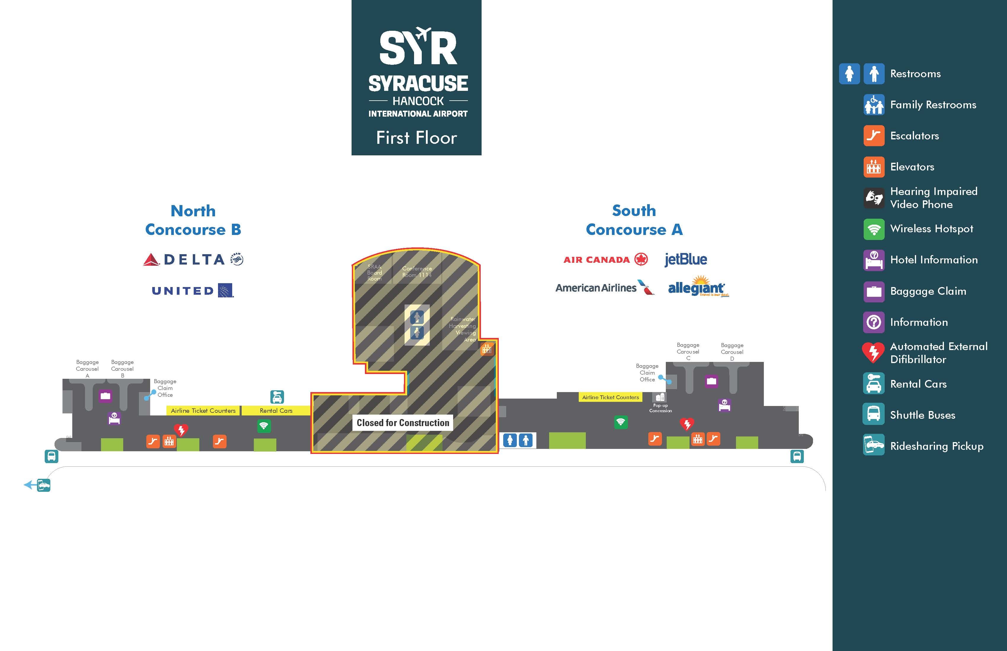 SYR Airport Mapconstructionfloor1 Syracuse Hancock International